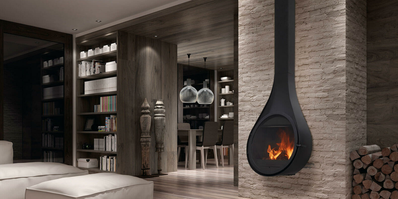 závěsný designový krb drop